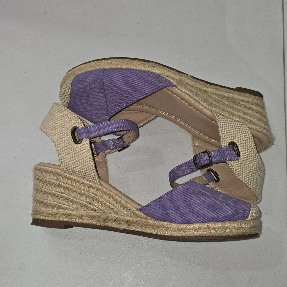 Journee Collection Purple Canvas Espadrille Wedge Sandals Womens Size 8 AC638